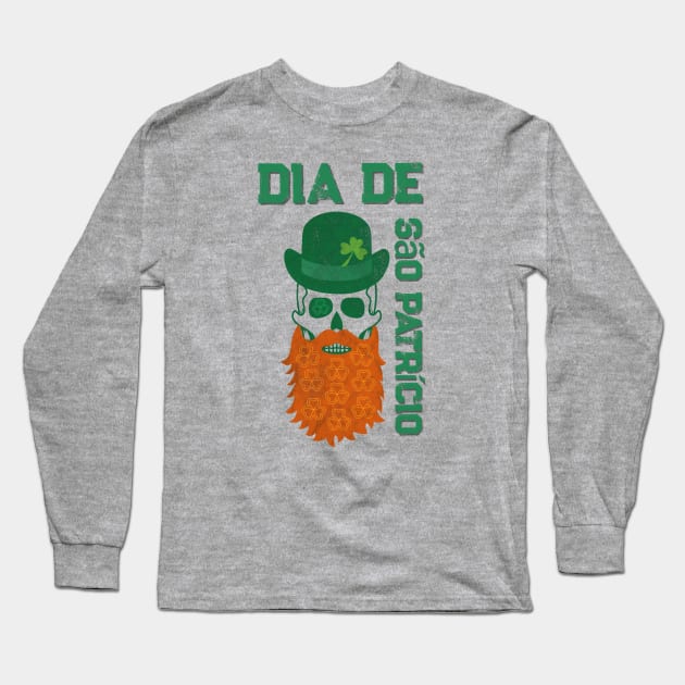 Saint Patrick's Day Skull Design Long Sleeve T-Shirt by Off the Page